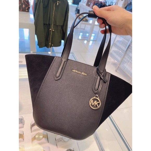 MICHAEL KORS PORTIA Small Tote Black Pebbled Leather & Suede NWT 35F1GPAT1S NWT - Picture 8 of 12